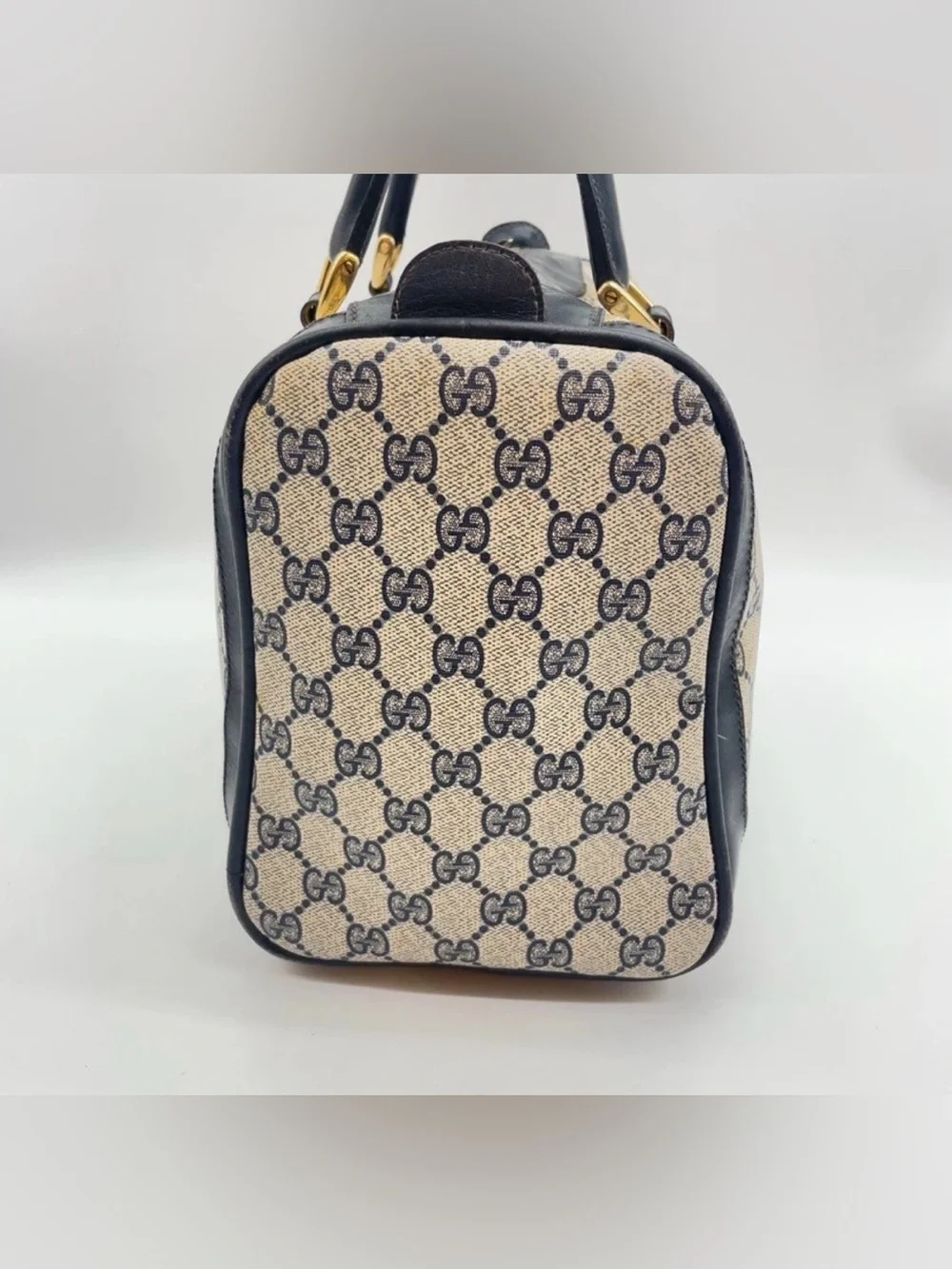 ✨Final Price✨Gucci GG Supreme Sherry Line Navy Mini Boston Bag~AS IS w/callouts - Picture 5 of 16